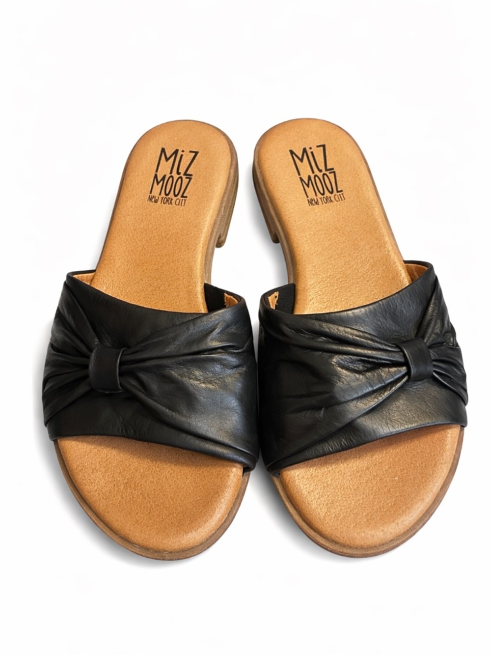 Miz Mooz Angelina Black Leather Ruched Slide Sandals LIKE NEW
